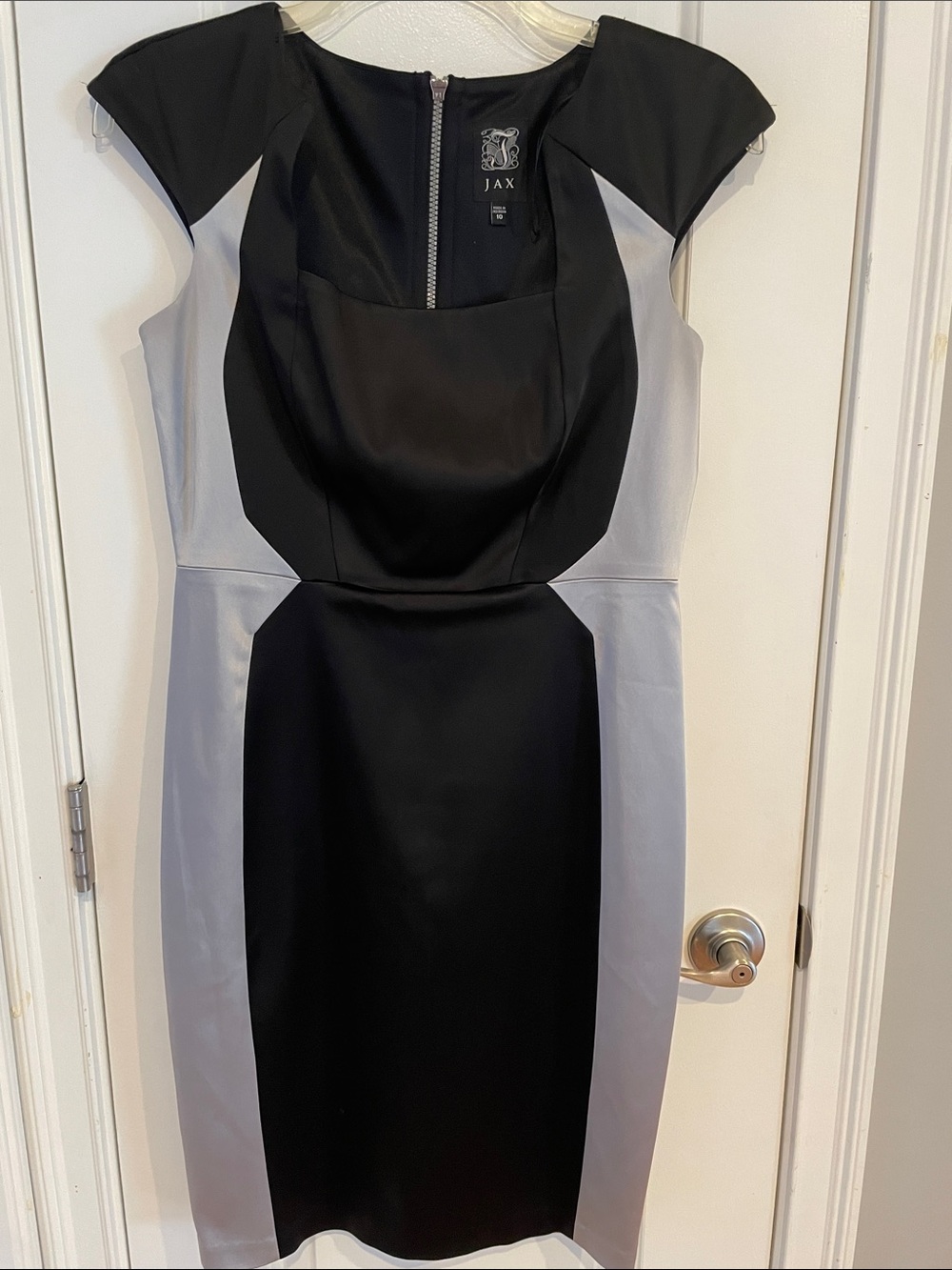 JAX Black and Gray Colorblock Midi Sheath Dress